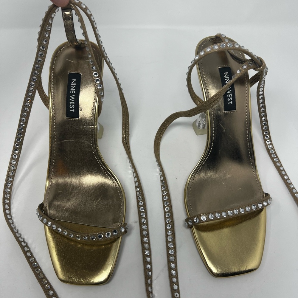 Nine West Gold Heels with Rhinestone Embellishments